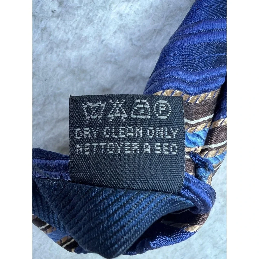 Canali Tie Mens One Size Blue Brown Striped 100% Silk Made In Italy Classic